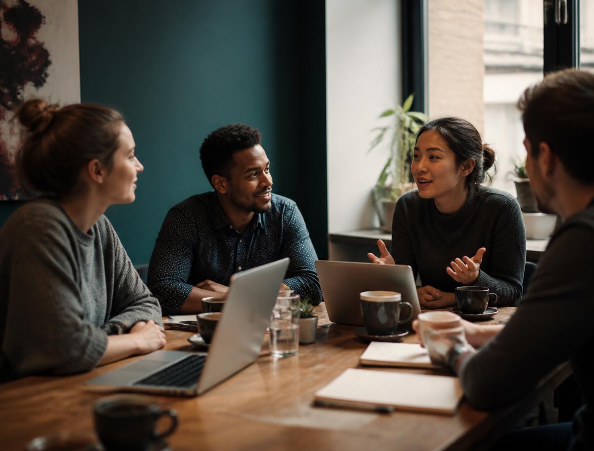 Business owners meeting over coffee and laptops